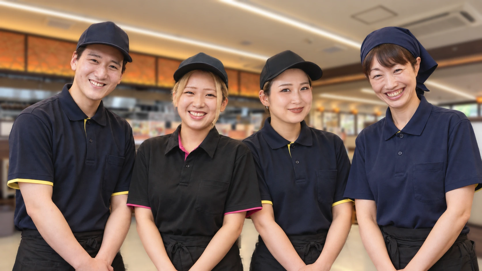 ラーメン横綱の店舗で働くスタッフ4名